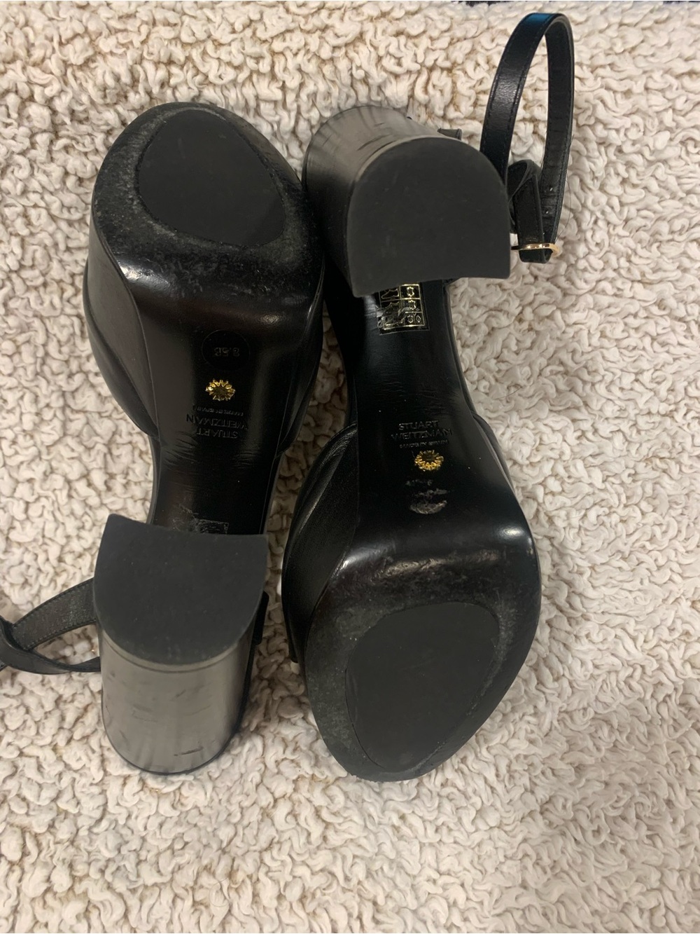 Stuart Weitzman Black Leather Platform Block-Heel Sandals size 8.5 - Picture 5 of 8